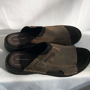 Rockport Darwyn 2 Slides Men's Brown Leather Memory Foam Absorbing Trutech